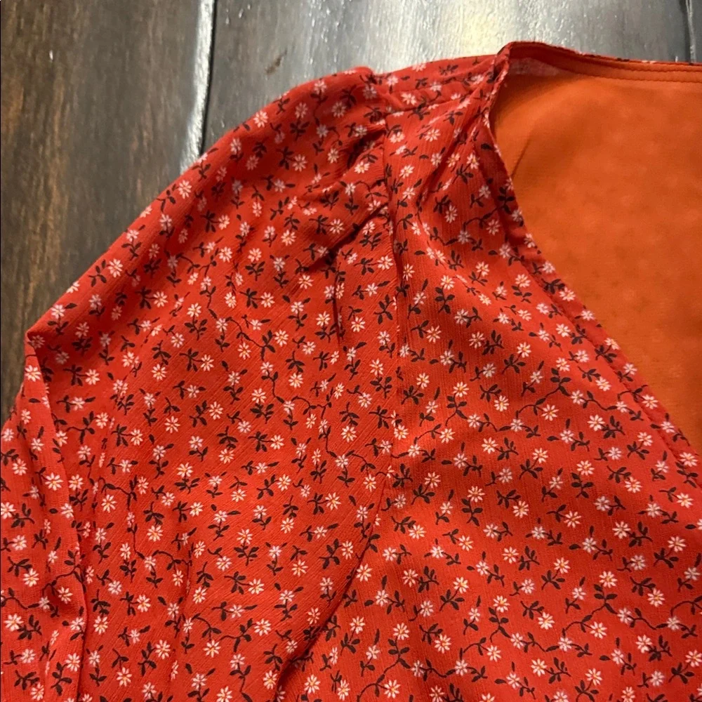Madewell Red Floral Smocked Blouse NWT
